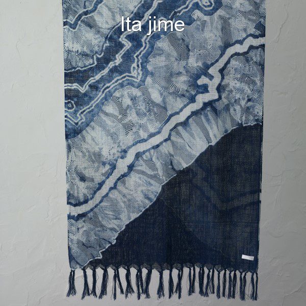Aizome indigo-dyed cotton stole - Natural indigo dye, 100% cotton, Murata Senko